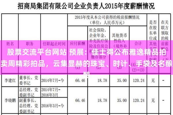 股票交流平台网站 预展：佳士得公布雅逸精品拍卖周精彩拍品，云集显赫的珠宝、时计、